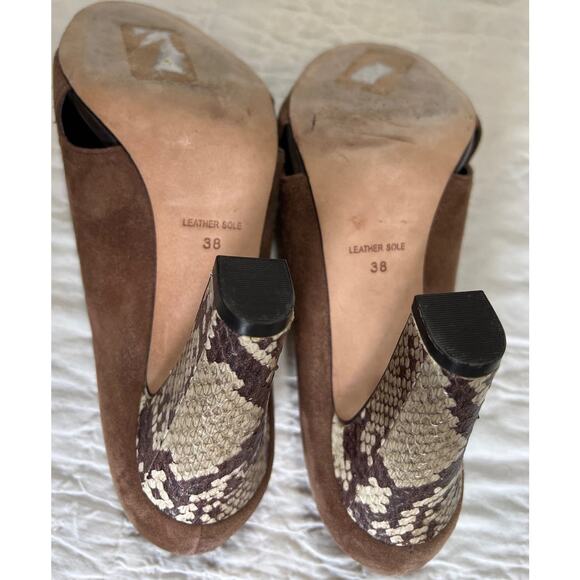 Plenty Tracy Reese Heels 7.5  EU 38 Suede Open Toe Pumps 3.75" High Snake Print - Picture 8 of 9